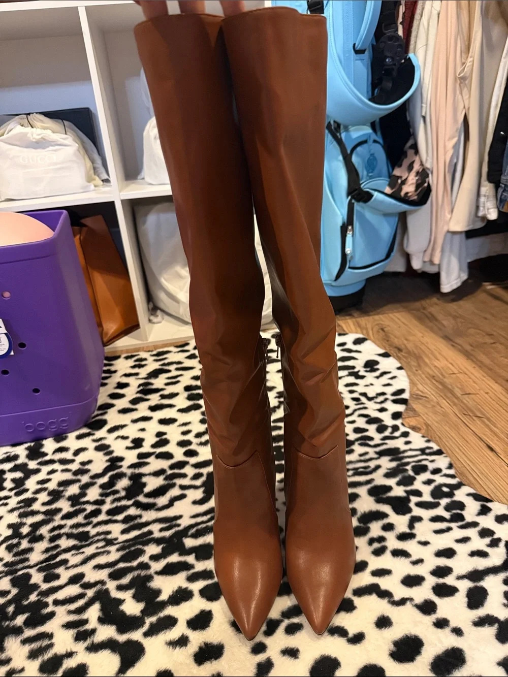 Tan Over-the-Knee Pointed-Toe Stiletto Boots